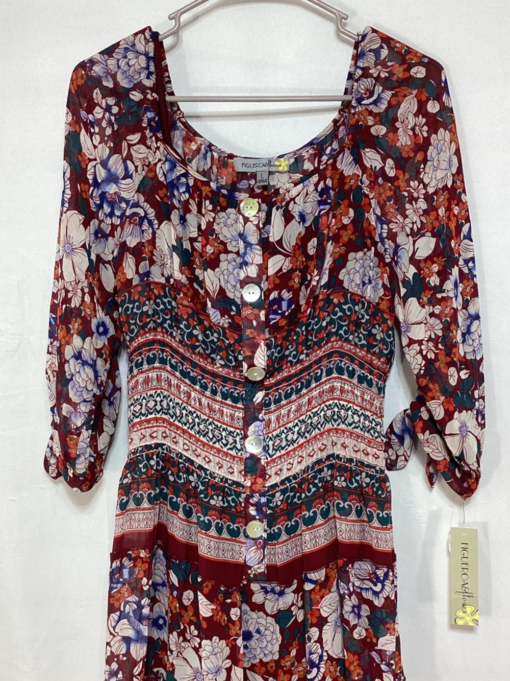 NWT Figueroa &Flower Large Burgandy floral Midi Dress - Picture 6 of 16